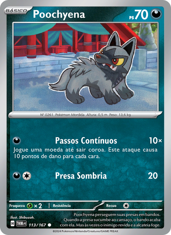 Poochyena 113 — Máscaras do Crepúsculo (Portuguese Pokémon TCG card)