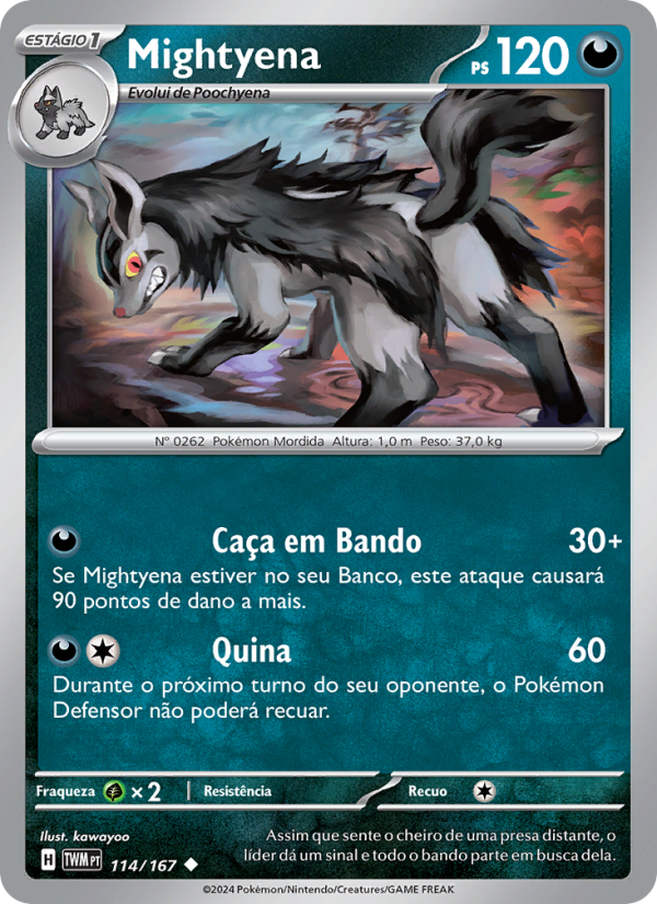 Mightyena 114 — Máscaras do Crepúsculo (Portuguese Pokémon TCG card)
