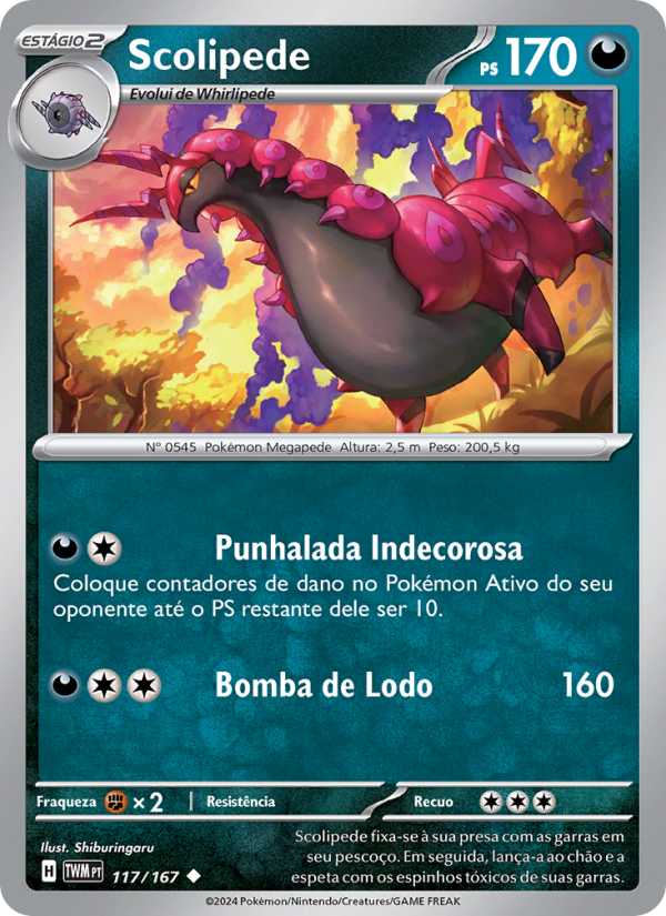 Scolipede 117 — Máscaras do Crepúsculo (Portuguese Pokémon TCG card)