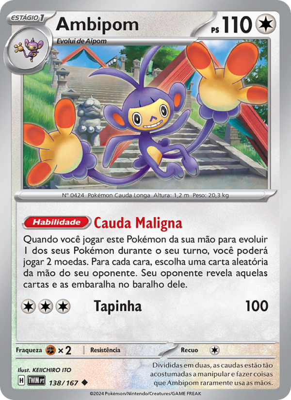 Ambipom 138 — Máscaras do Crepúsculo (Portuguese Pokémon TCG card)