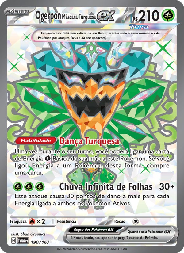 Ogerpon Máscara Turquesa ex 190 — Twilight Masquerade (Portuguese Pokémon TCG card)