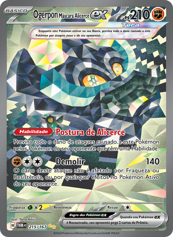 Ogerpon Máscara Alicerce ex 215 — Máscaras do Crepúsculo (Portuguese Pokémon TCG card)
