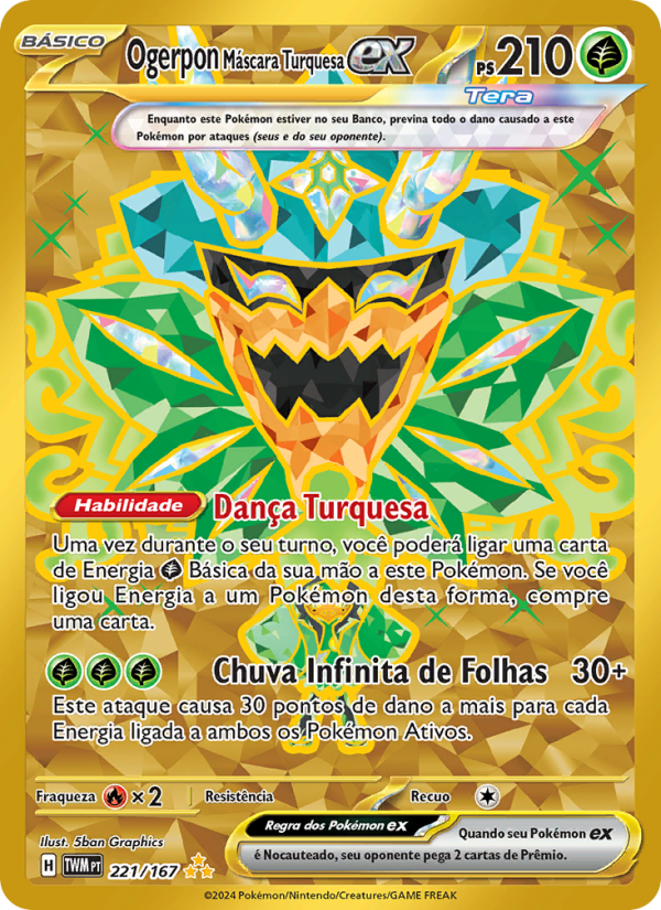 Ogerpon Máscara Turquesa ex 221 — Máscaras do Crepúsculo (Portuguese Pokémon TCG card)