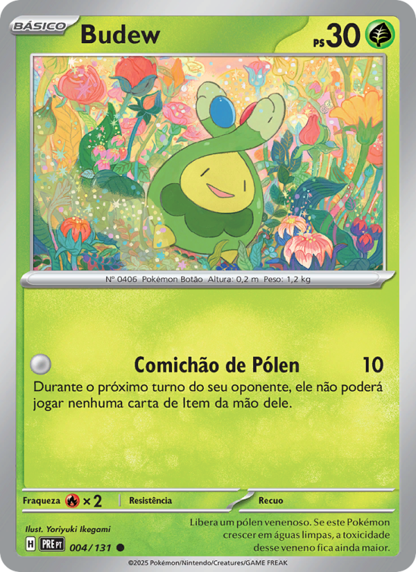 Budew 004 — Prismatische Entwicklungen (Portuguese Pokémon TCG card)