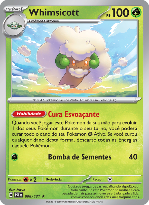 Whimsicott 008 — Prismatische Entwicklungen (Portuguese Pokémon TCG card)