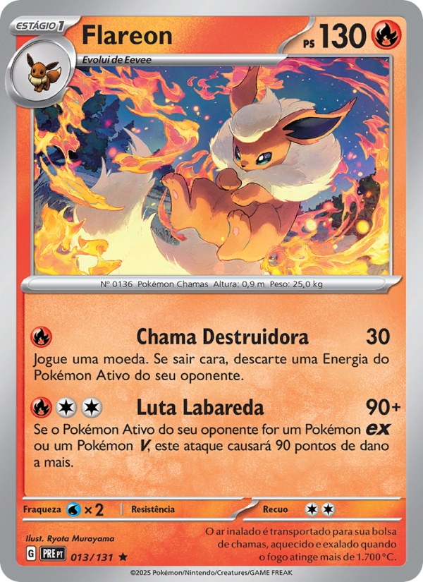 Flareon 013 — Prismatische Entwicklungen (Portuguese Pokémon TCG card)