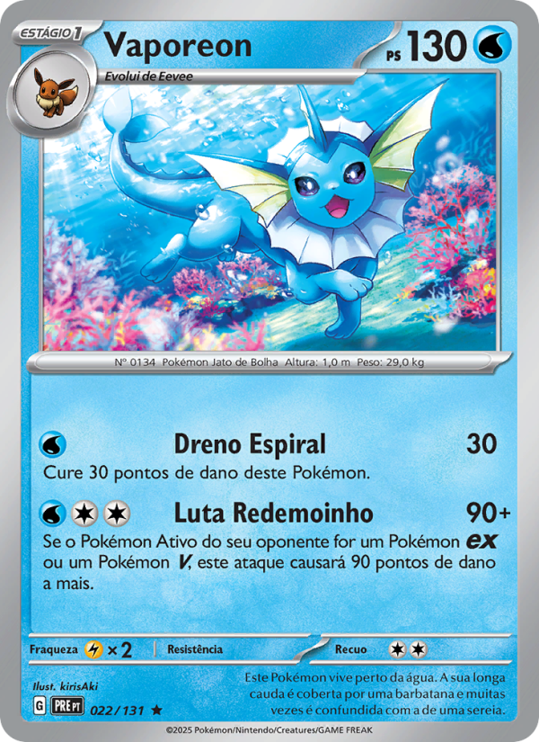 Vaporeon 022 — Evoluções Prismáticas (Portuguese Pokémon TCG card)