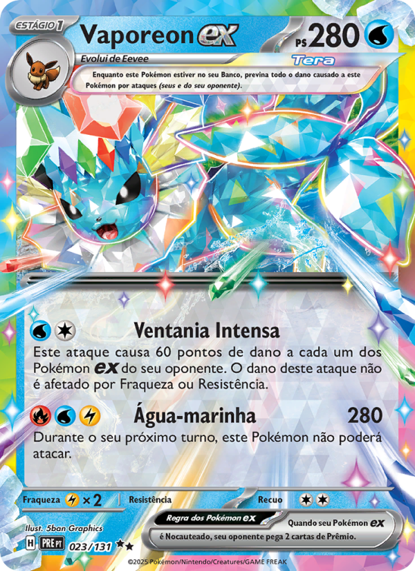 Vaporeon ex 023 — Evoluções Prismáticas (Portuguese Pokémon TCG card)