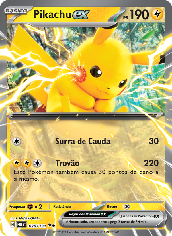 Pikachu ex 028 — Prismatische Entwicklungen (Portuguese Pokémon TCG card)