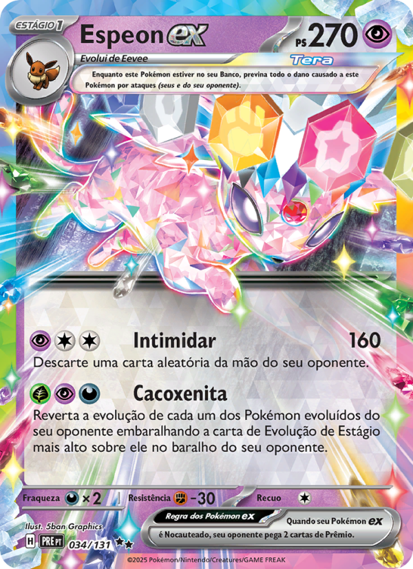 Espeon ex 034 — Evoluções Prismáticas (Portuguese Pokémon TCG card)