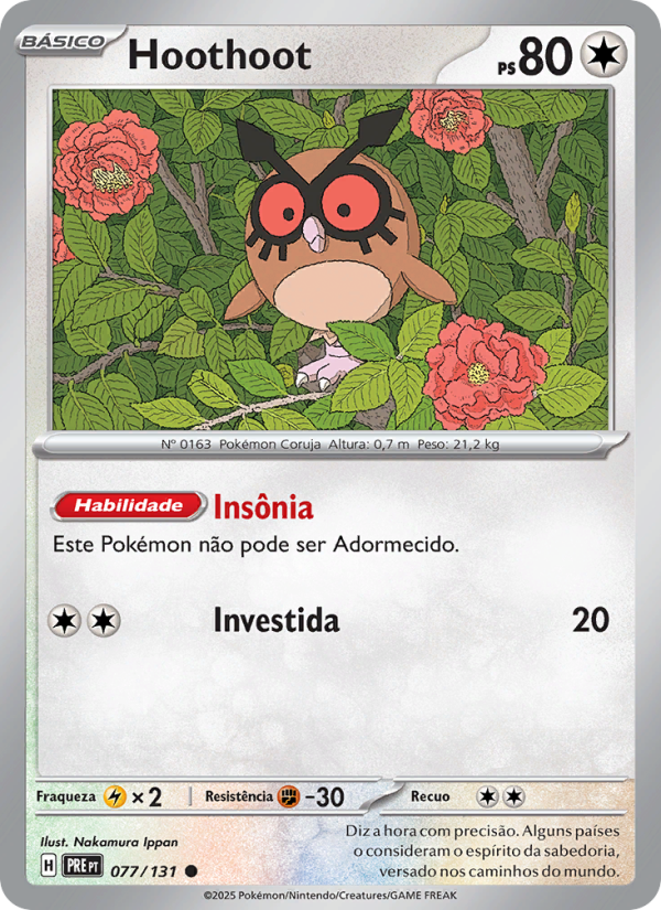 Hoothoot 077 — Evoluções Prismáticas (Portuguese Pokémon TCG card)