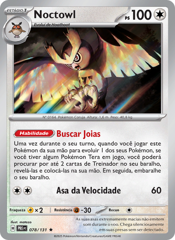 Noctowl 078 — Prismatische Entwicklungen (Portuguese Pokémon TCG card)