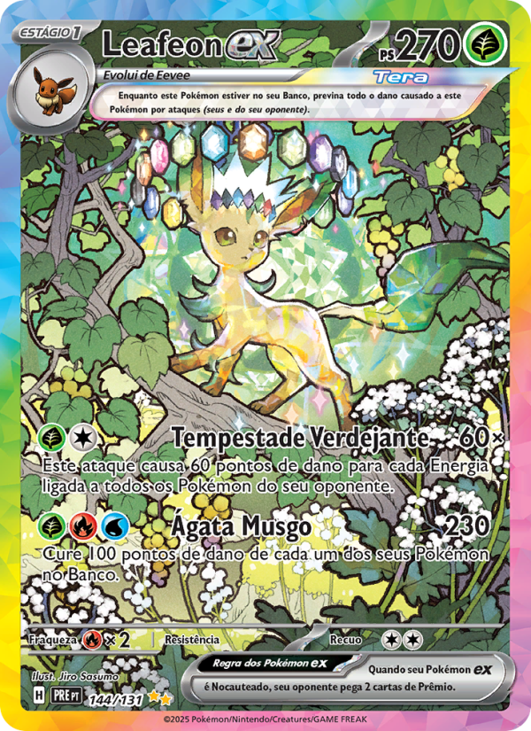 Leafeon ex 144 — Evoluções Prismáticas (Portuguese Pokémon TCG card)