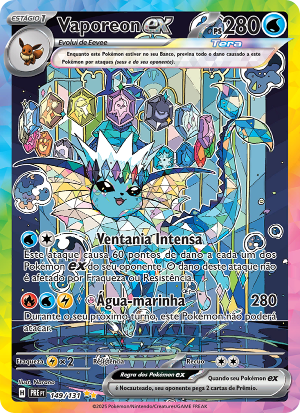 Vaporeon ex 149 — Evoluções Prismáticas (Portuguese Pokémon TCG card)