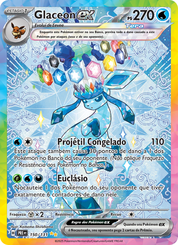 Glaceon ex 150 — Evoluções Prismáticas (Portuguese Pokémon TCG card)