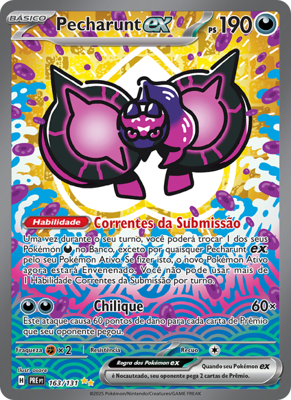 Pecharunt ex 163 — Evoluções Prismáticas (Portuguese Pokémon TCG card)