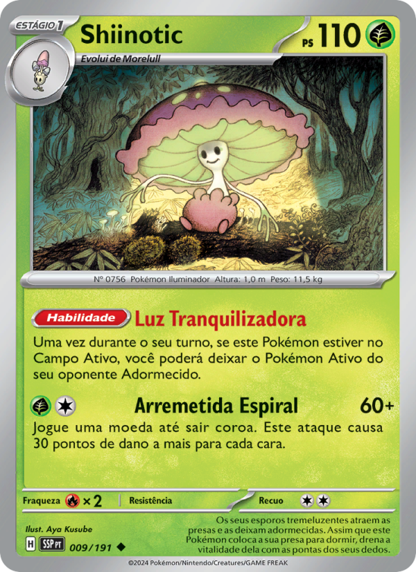 Shiinotic 009 — Fagulhas Impetuosas (Portuguese Pokémon TCG card)