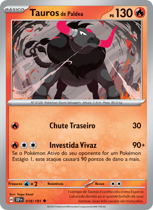 Tauros de Paldea 018 — Fagulhas Impetuosas (Portuguese Pokémon TCG card)