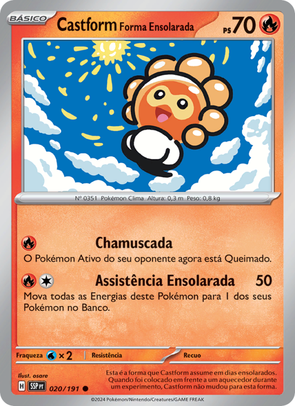 Castform Forma Ensolarada 020 — Fagulhas Impetuosas (Portuguese Pokémon TCG card)