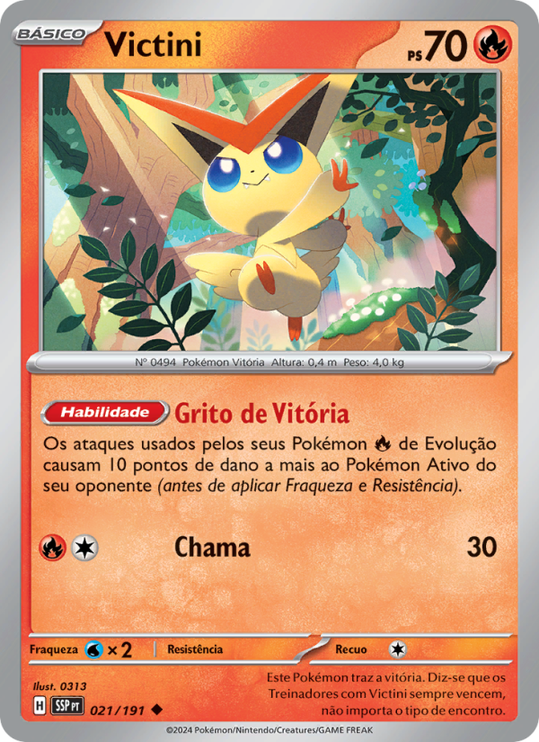 Victini 021 — Fagulhas Impetuosas (Portuguese Pokémon TCG card)