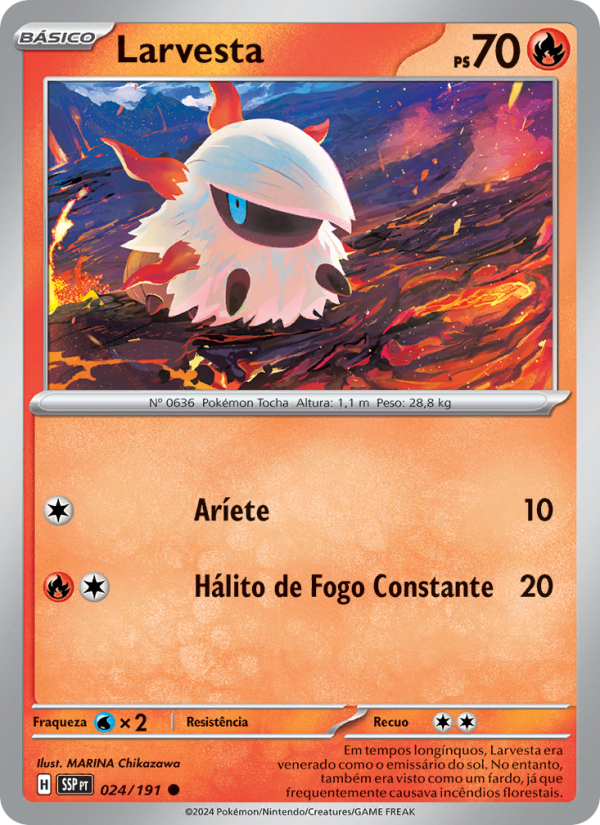 Larvesta 024 — Fagulhas Impetuosas (Portuguese Pokémon TCG card)