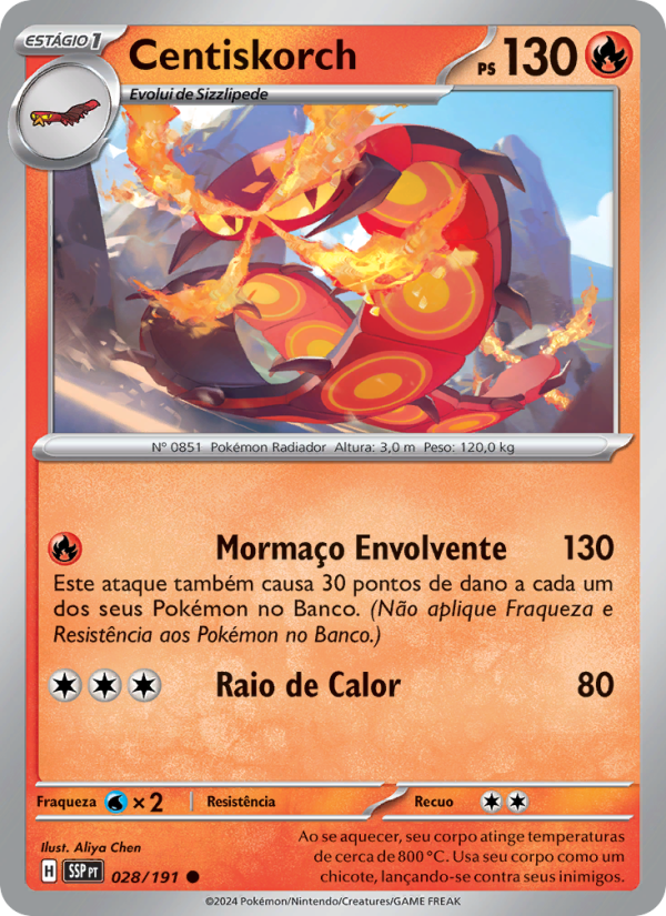 Centiskorch 028 — Surging Sparks (Portuguese Pokémon TCG card)