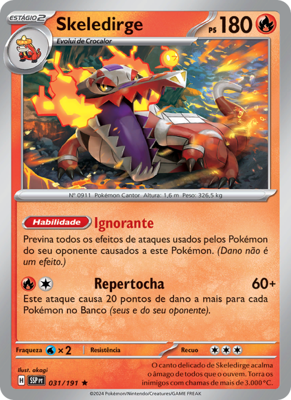 Skeledirge 031 — Fagulhas Impetuosas (Portuguese Pokémon TCG card)