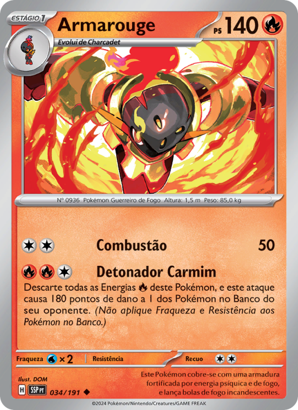 Armarouge 034 — Fagulhas Impetuosas (Portuguese Pokémon TCG card)