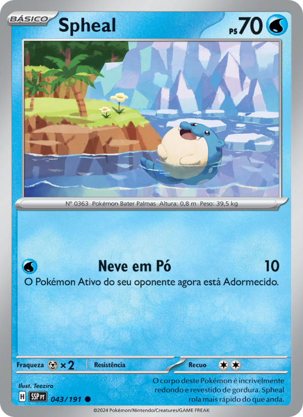 Spheal 043 — Fagulhas Impetuosas (Portuguese Pokémon TCG card)