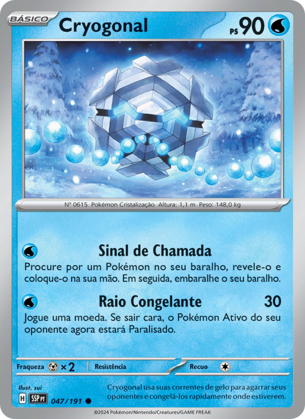 Cryogonal 047 — Fagulhas Impetuosas (Portuguese Pokémon TCG card)