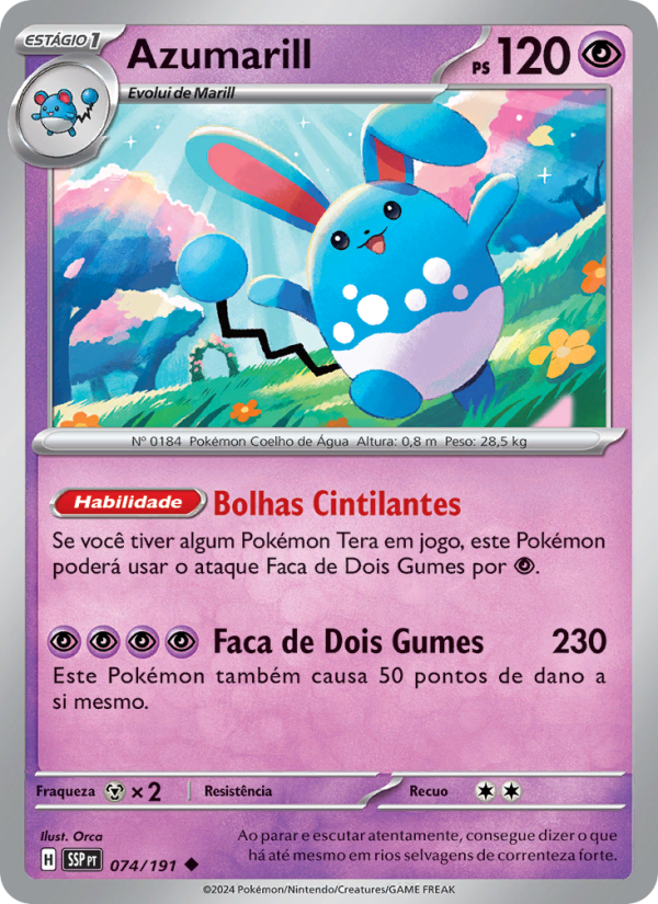 Azumarill 074 — Fagulhas Impetuosas (Portuguese Pokémon TCG card)
