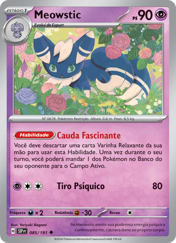 Meowstic 085 — Fagulhas Impetuosas (Portuguese Pokémon TCG card)