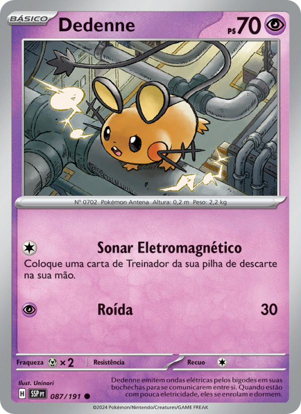 Dedenne 087 — Fagulhas Impetuosas (Portuguese Pokémon TCG card)