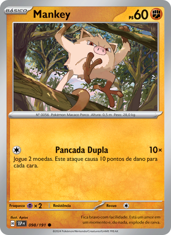 Mankey 098 — Fagulhas Impetuosas (Portuguese Pokémon TCG card)