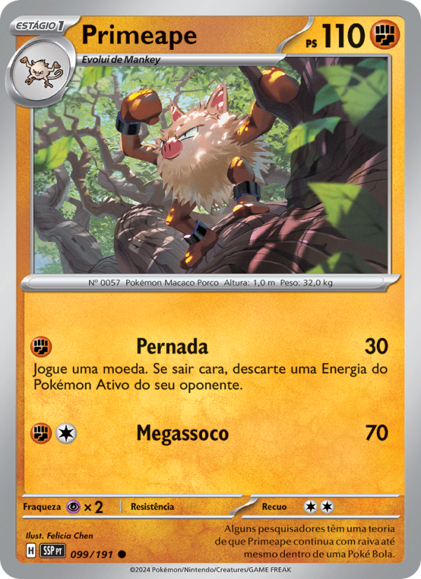 Primeape 099 — Fagulhas Impetuosas (Portuguese Pokémon TCG card)