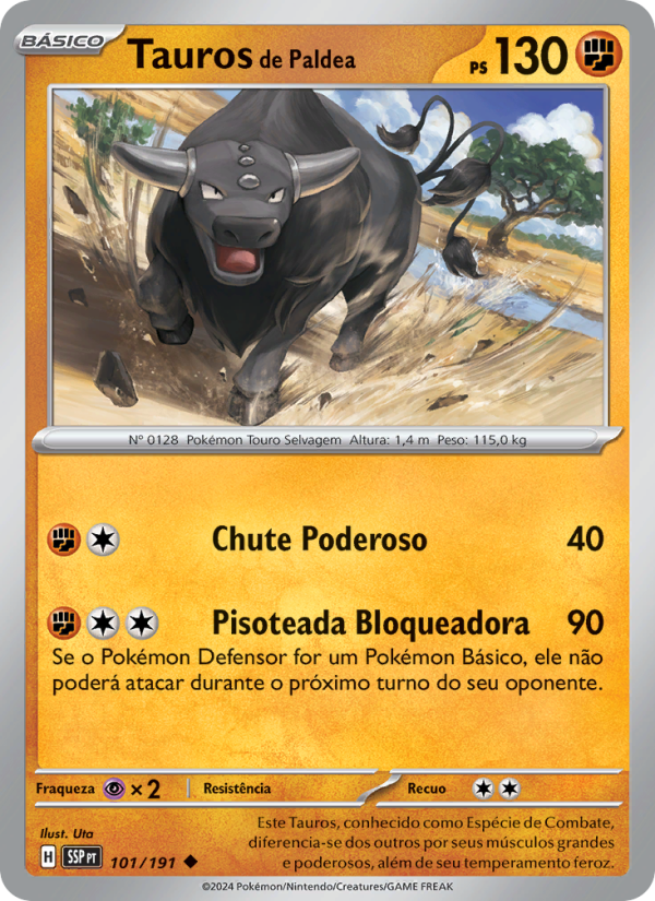 Tauros de Paldea 101 — Fagulhas Impetuosas (Portuguese Pokémon TCG card)