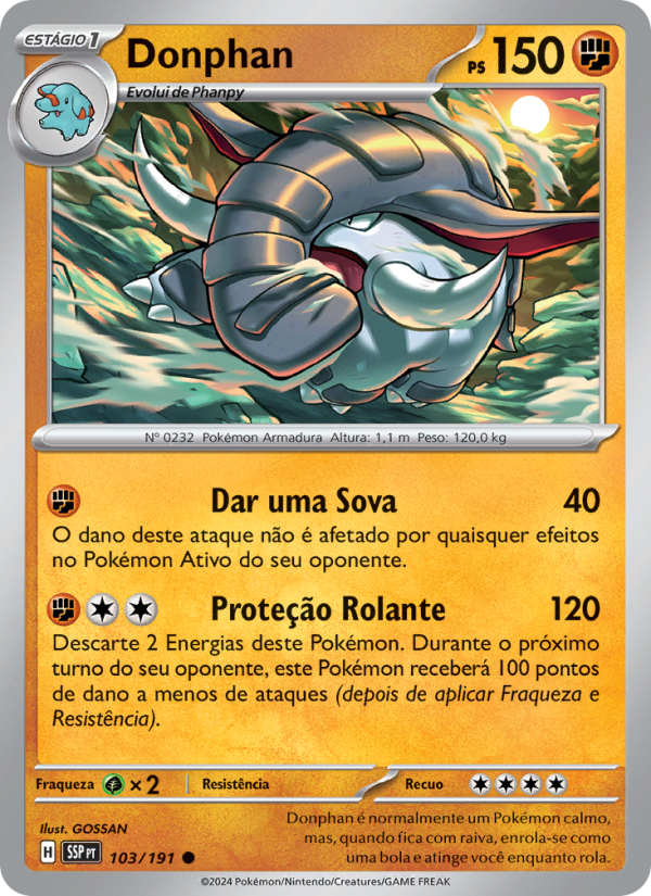 Donphan 103 — Fagulhas Impetuosas (Portuguese Pokémon TCG card)