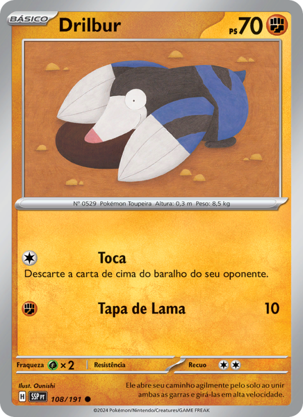 Drilbur 108 — Fagulhas Impetuosas (Portuguese Pokémon TCG card)