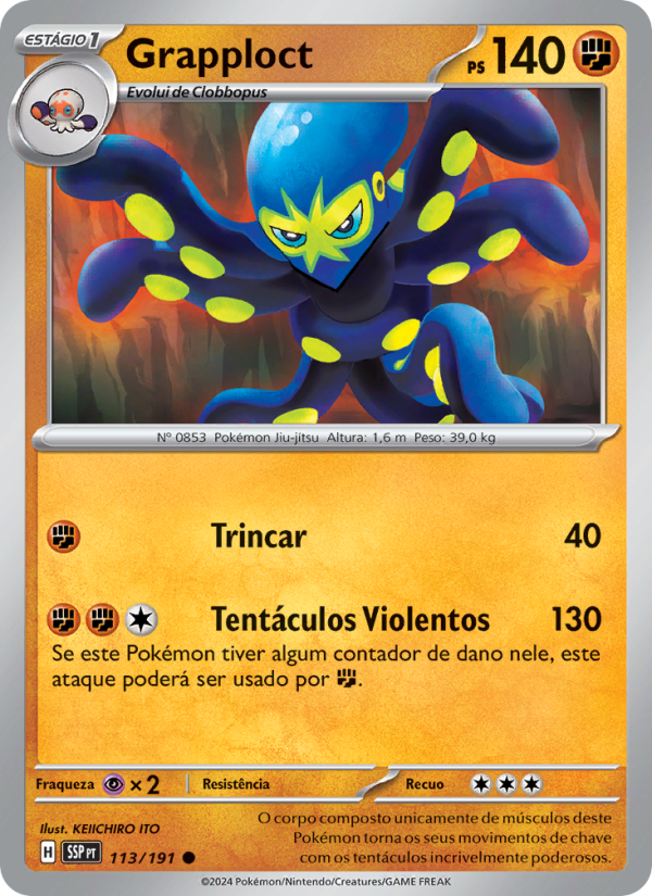 Grapploct 113 — Fagulhas Impetuosas (Portuguese Pokémon TCG card)