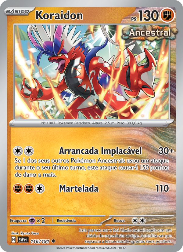 Koraidon 116 — Fagulhas Impetuosas (Portuguese Pokémon TCG card)