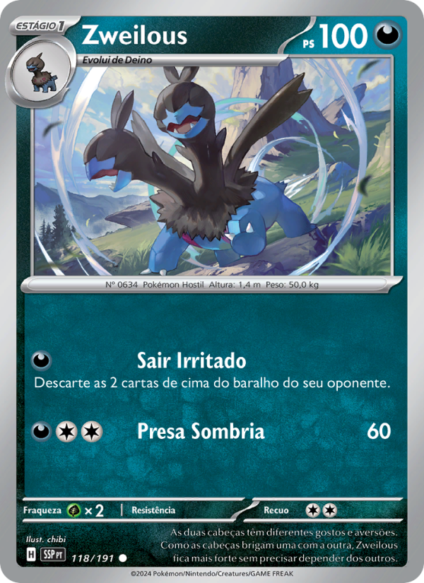 Zweilous 118 — Fagulhas Impetuosas (Portuguese Pokémon TCG card)