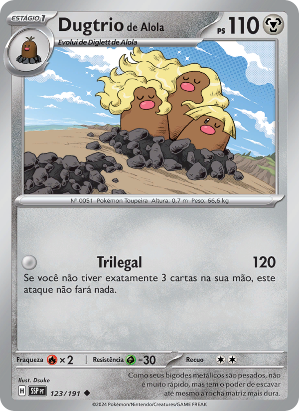 Dugtrio de Alola 123 — Fagulhas Impetuosas (Portuguese Pokémon TCG card)