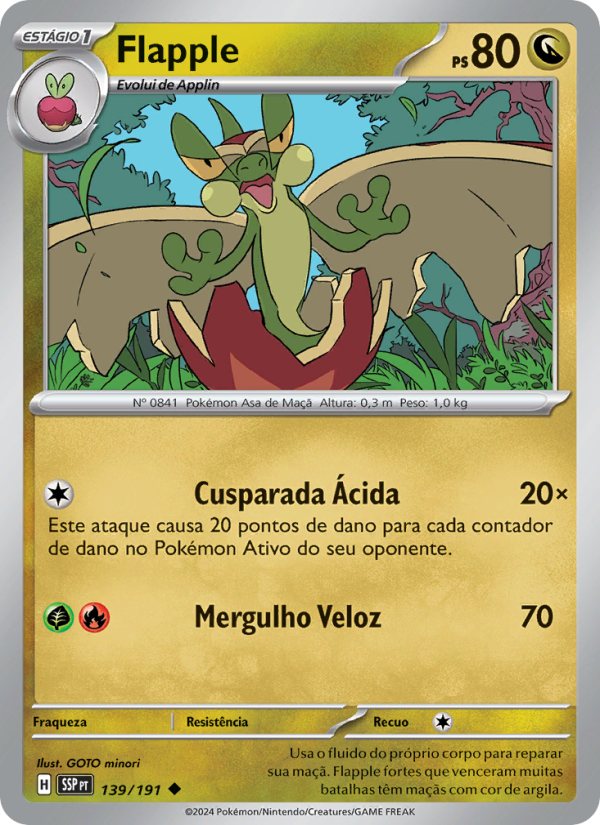Flapple 139 — Fagulhas Impetuosas (Portuguese Pokémon TCG card)