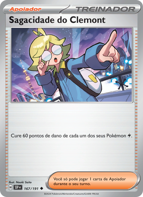 Sagacidade do Clemont 167 — Fagulhas Impetuosas (Portuguese Pokémon TCG card)
