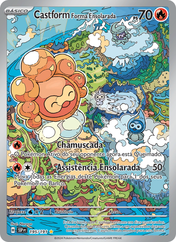 Castform Forma Ensolarada 195 — Fagulhas Impetuosas (Portuguese Pokémon TCG card)