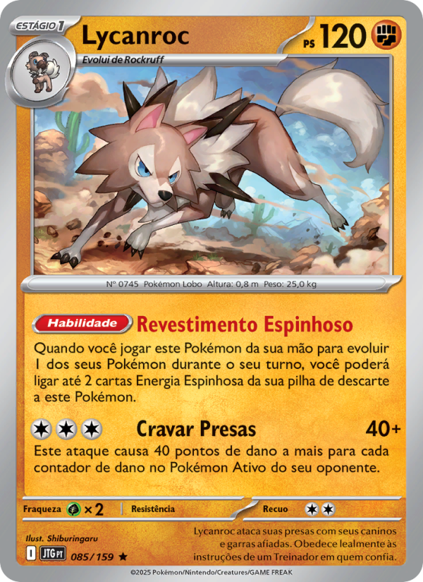 Lycanroc 085 — Amigos de Jornada (Portuguese Pokémon TCG card)