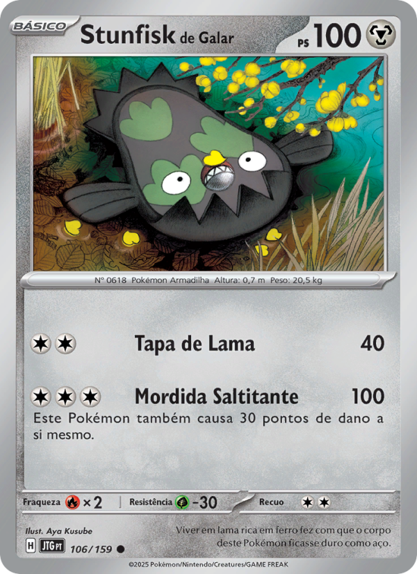 Stunfisk de Galar 106 — Amigos de Jornada (Portuguese Pokémon TCG card)