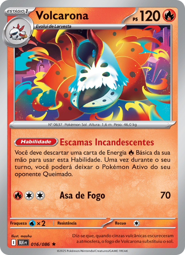 Volcarona 016 — Raio Preto (Portuguese Pokémon TCG card)
