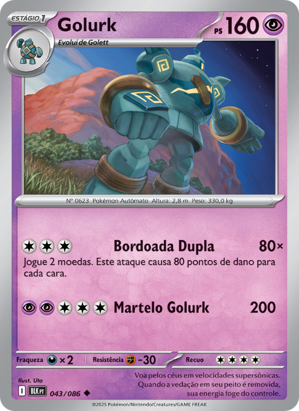 Golurk 043 — Raio Preto (Portuguese Pokémon TCG card)