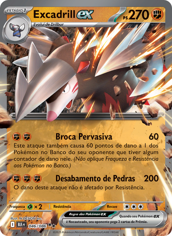 Excadrill ex 046 — Raio Preto (Portuguese Pokémon TCG card)